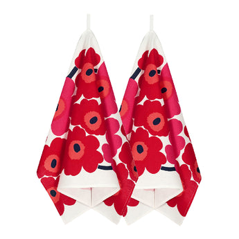 Marimekko 紅色 Unikko 茶巾兩件套