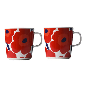 Marimekko Unikko 馬克杯附手柄 4DL 2 件組（紅色和白色）