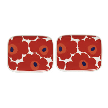 Marimekko Unikko Plate 12X15cm 2pc Set (Red & White)